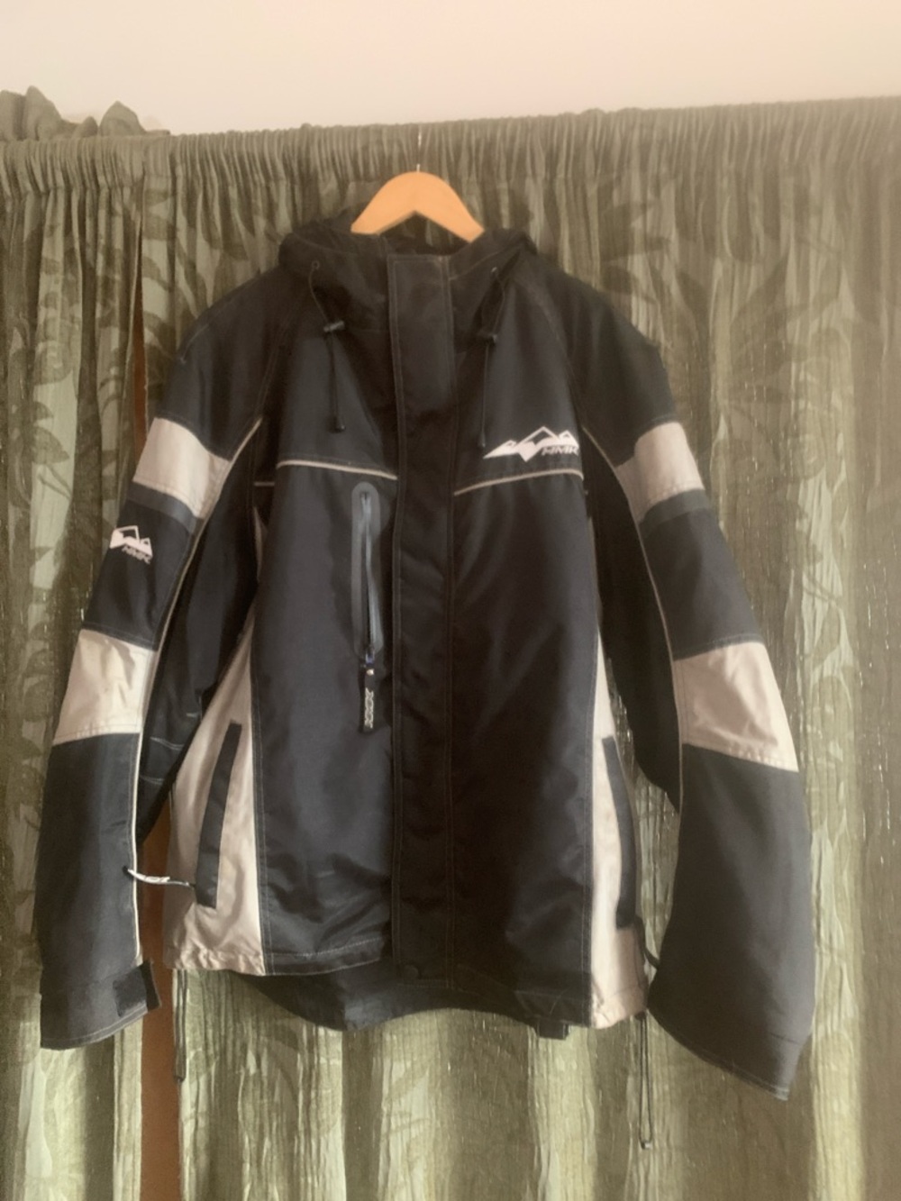 HMK Black and Gray Snowmobile Jacket with Hood.